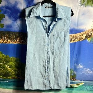 Zara Light Blue Sleeveless Button Down Top